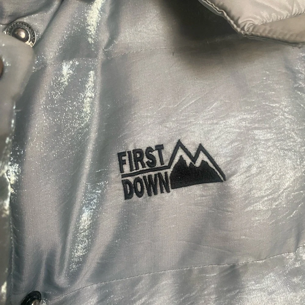 First Down Metallic Silver Puffer Jacket - Picture 2 of 6